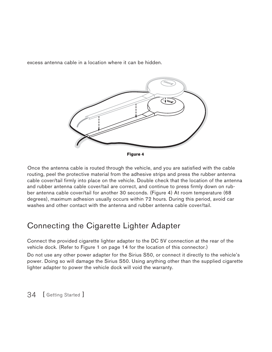 Connecting the cigarette lighter adapter | Sirius Satellite Radio S50 User Manual | Page 34 / 170