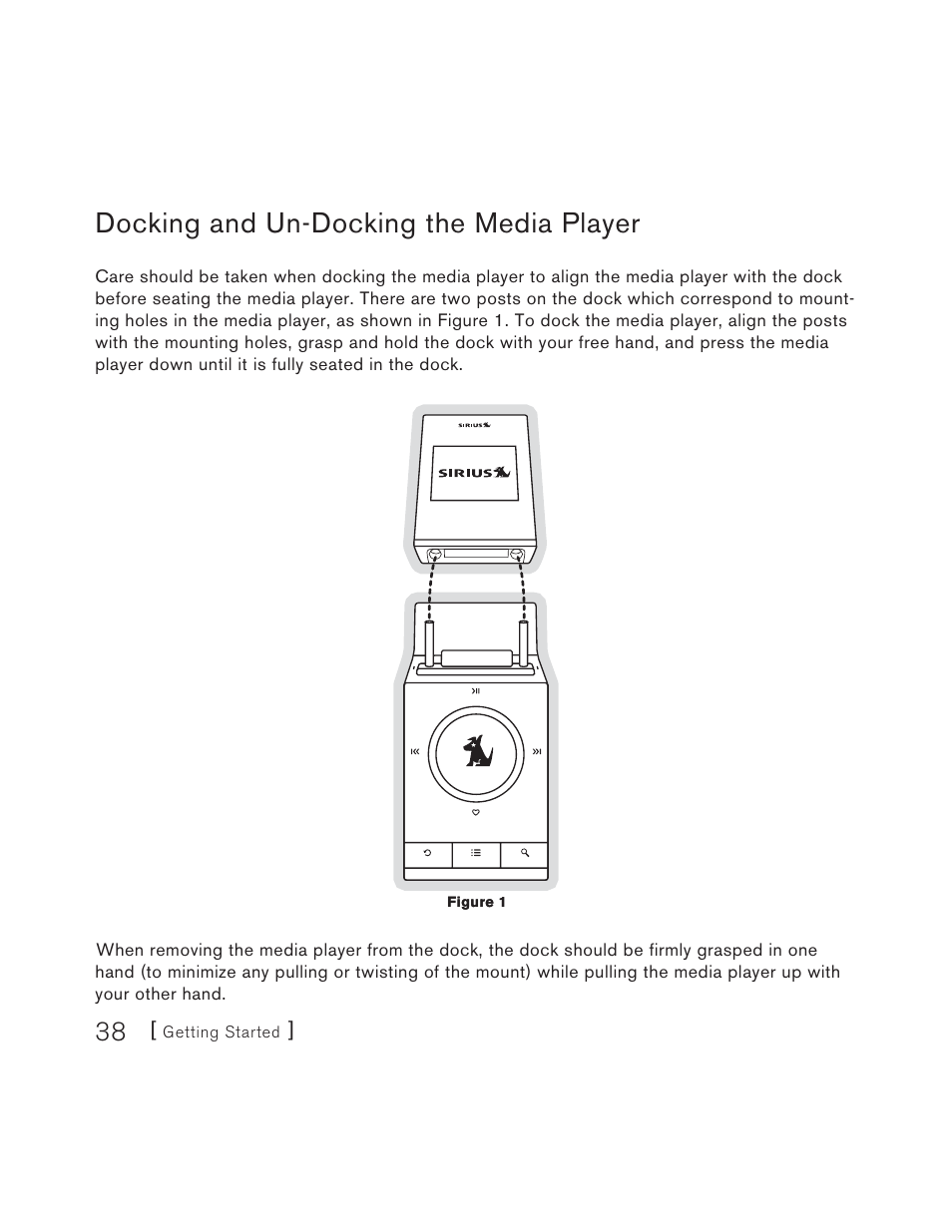 Docking and un-docking the media player | Sirius Satellite Radio S50 User Manual | Page 38 / 170