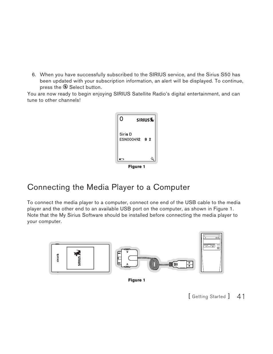 Connecting to a computer, Connecting the media player to a computer | Sirius Satellite Radio S50 User Manual | Page 41 / 170
