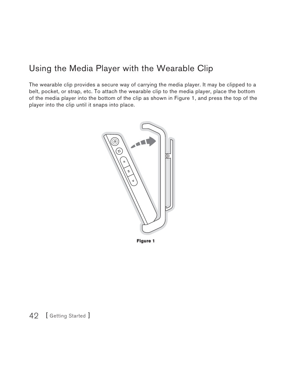 Using the wearable clip, Using the media player with the wearable clip | Sirius Satellite Radio S50 User Manual | Page 42 / 170