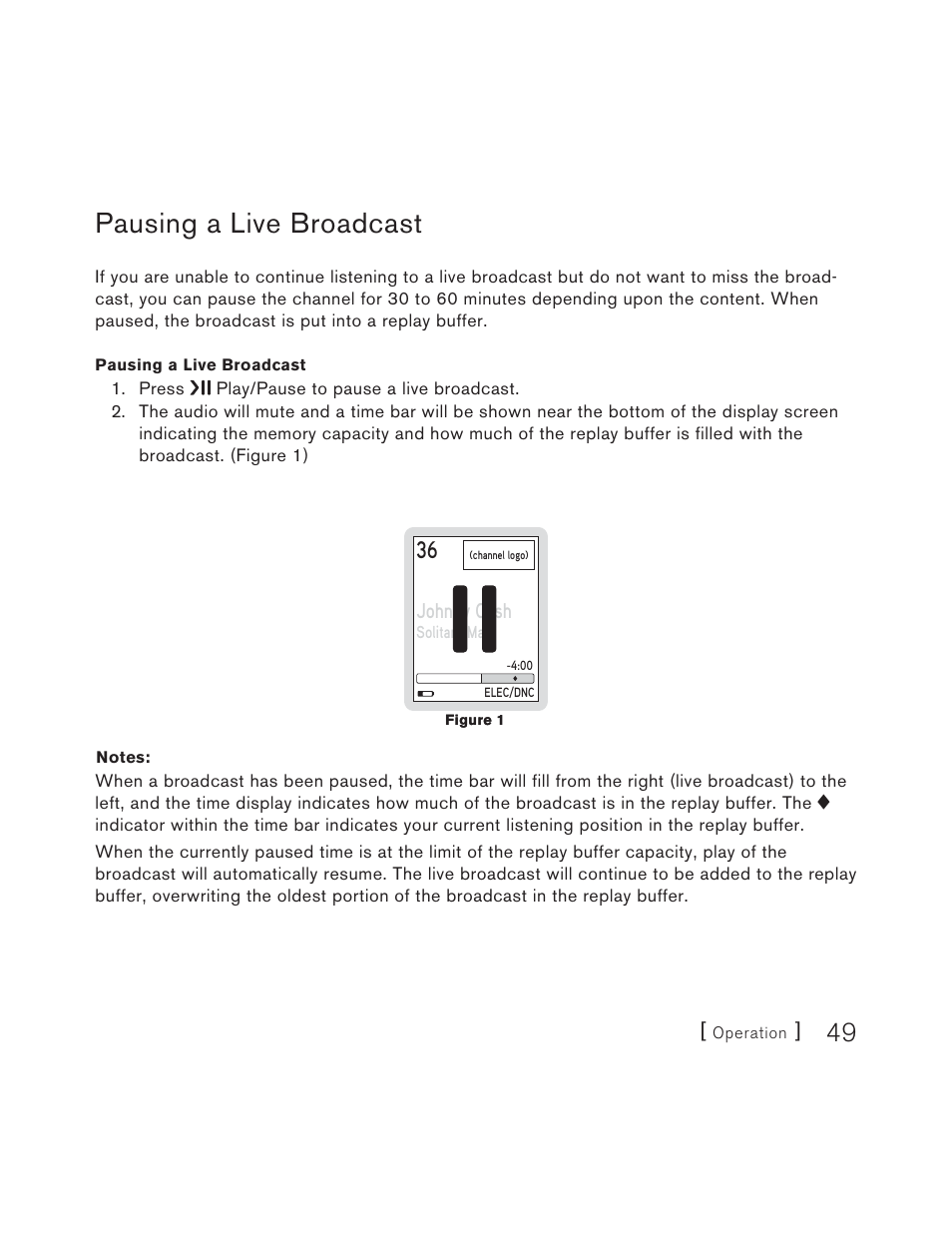 Pausing a live broadcast | Sirius Satellite Radio S50 User Manual | Page 49 / 170