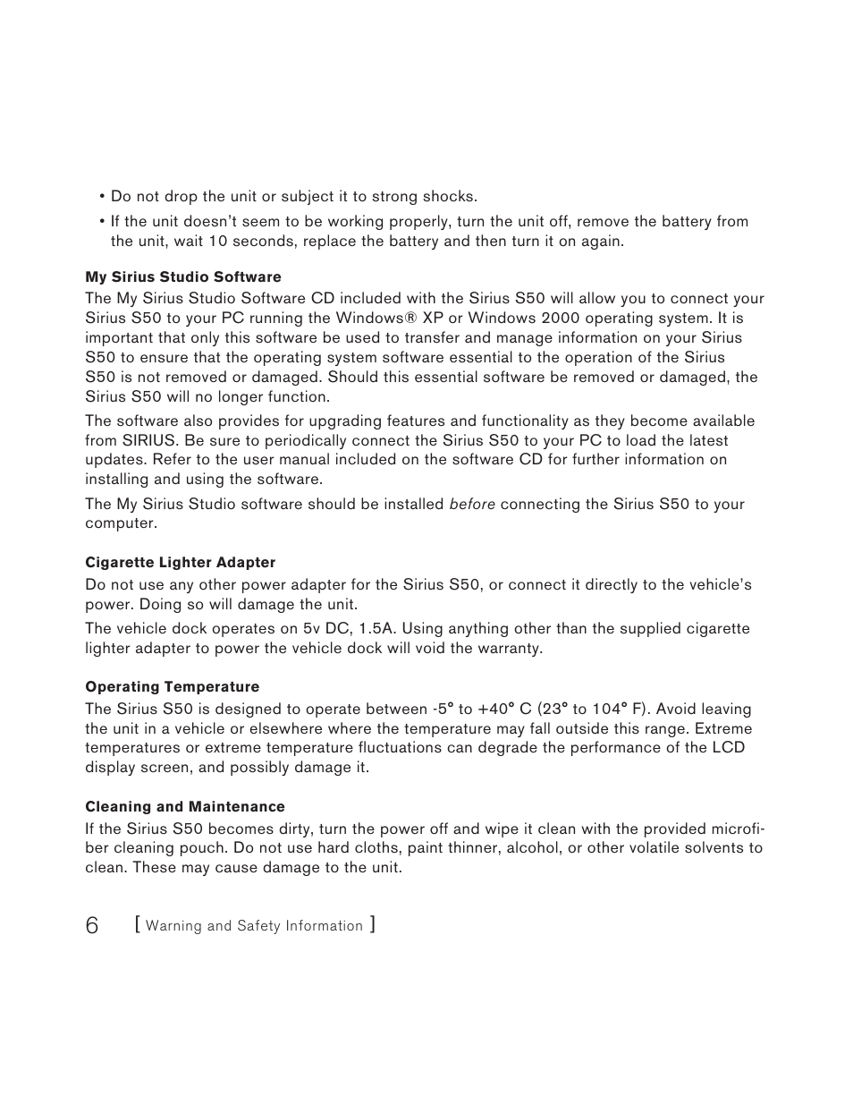 Sirius Satellite Radio S50 User Manual | Page 6 / 170
