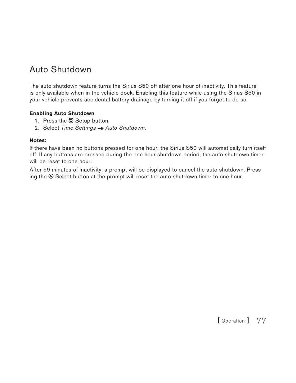 Auto shutdown | Sirius Satellite Radio S50 User Manual | Page 77 / 170