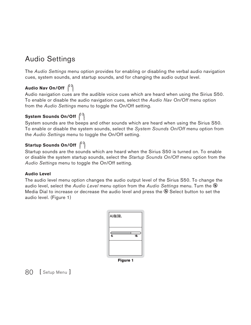 Audio settings | Sirius Satellite Radio S50 User Manual | Page 80 / 170