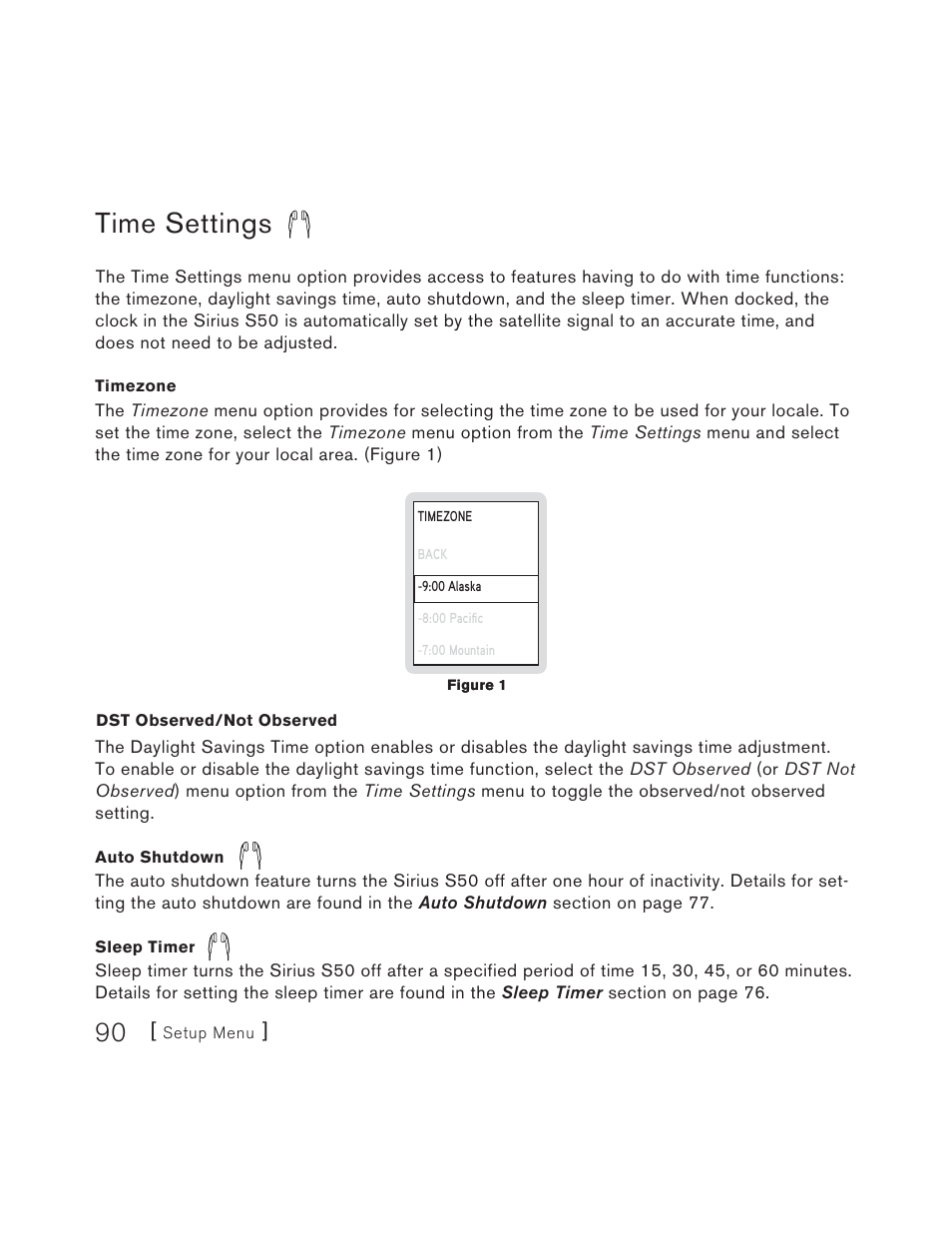 Time settings | Sirius Satellite Radio S50 User Manual | Page 90 / 170