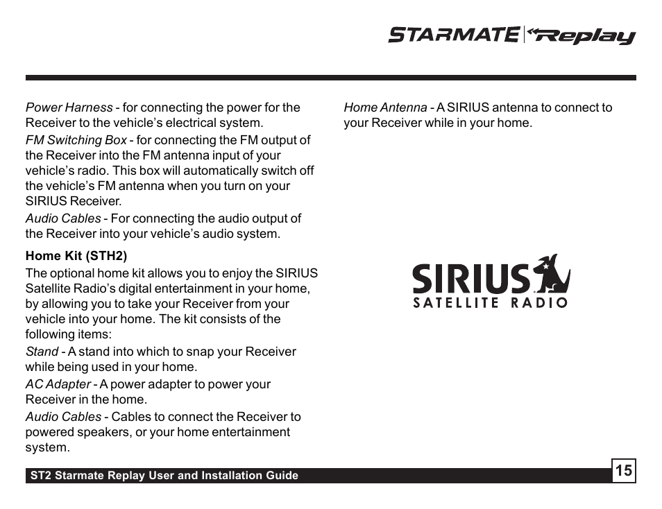 Home kit (sth2) | Sirius Satellite Radio ST2 User Manual | Page 15 / 60