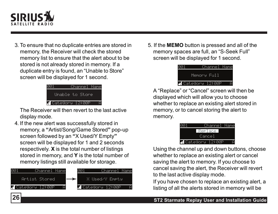 Viewing stored alerts stored in memory, Artist n | Sirius Satellite Radio ST2 User Manual | Page 26 / 60