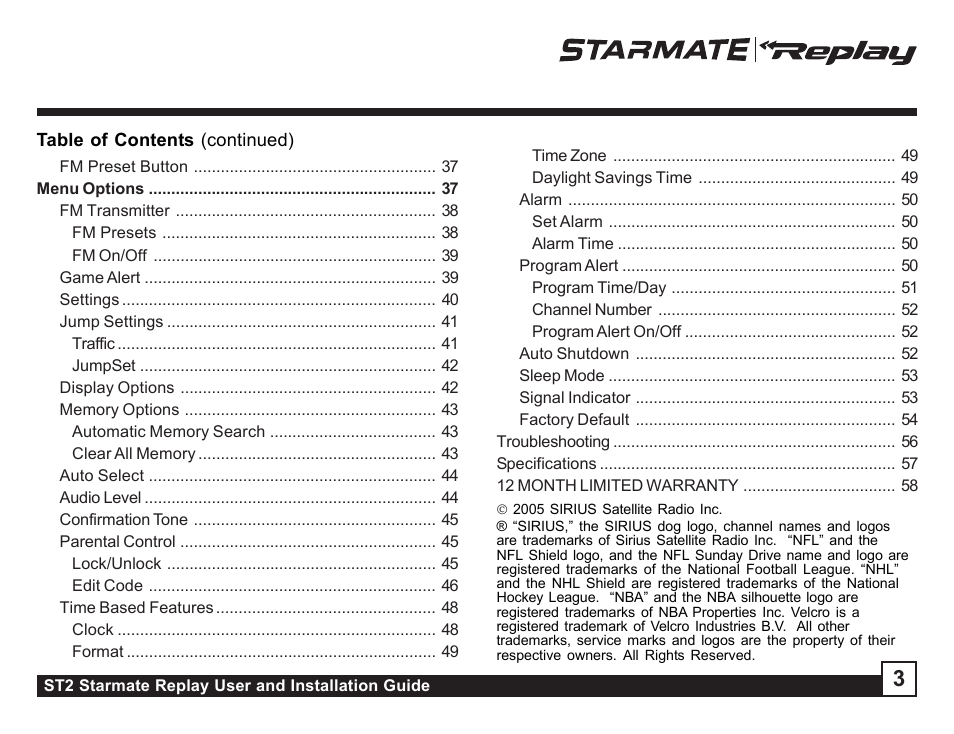 Sirius Satellite Radio ST2 User Manual | Page 3 / 60