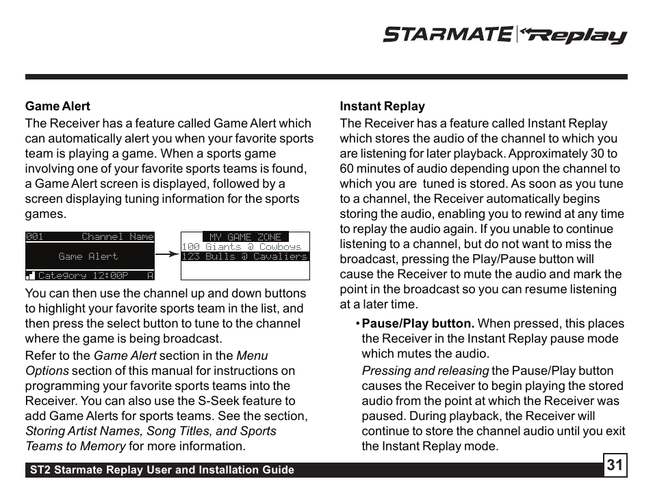 Instant replay | Sirius Satellite Radio ST2 User Manual | Page 31 / 60