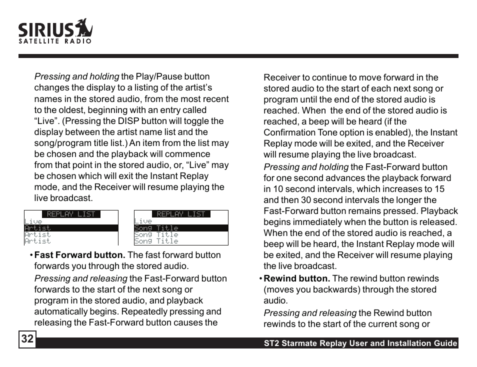 Using instant replay | Sirius Satellite Radio ST2 User Manual | Page 32 / 60