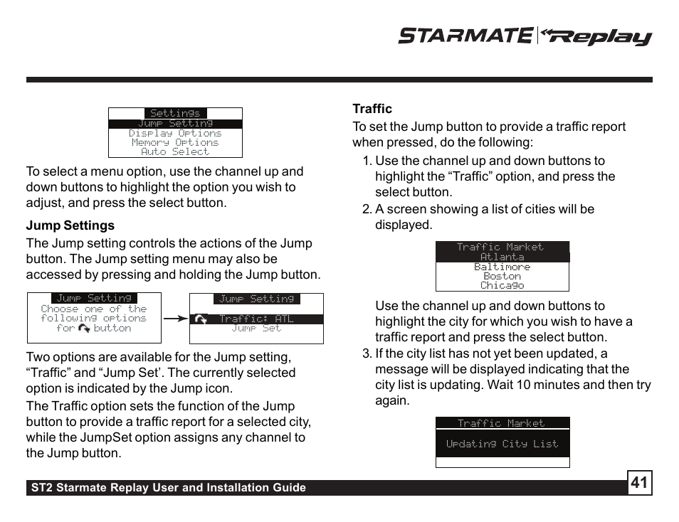 Jumpset, Display options | Sirius Satellite Radio ST2 User Manual | Page 41 / 60