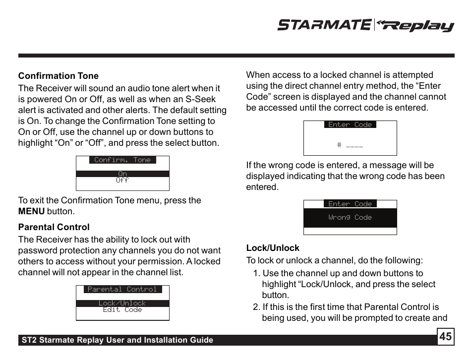 Lock/unlock, Edit code | Sirius Satellite Radio ST2 User Manual | Page 45 / 60