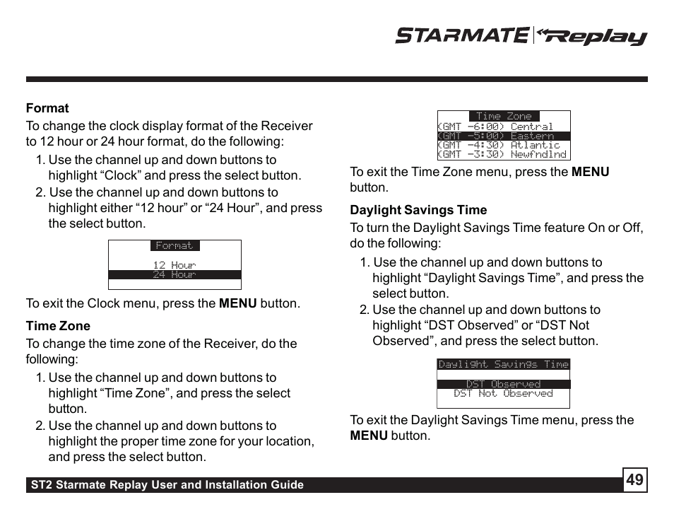 Alarm, Set alarm, Alarm time | Program alert, Program time/day | Sirius Satellite Radio ST2 User Manual | Page 49 / 60