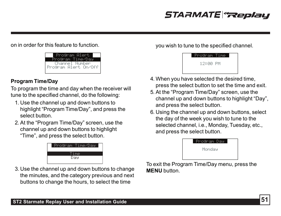 Channel number, Program alert on/off, Auto shutdown | Sirius Satellite Radio ST2 User Manual | Page 51 / 60