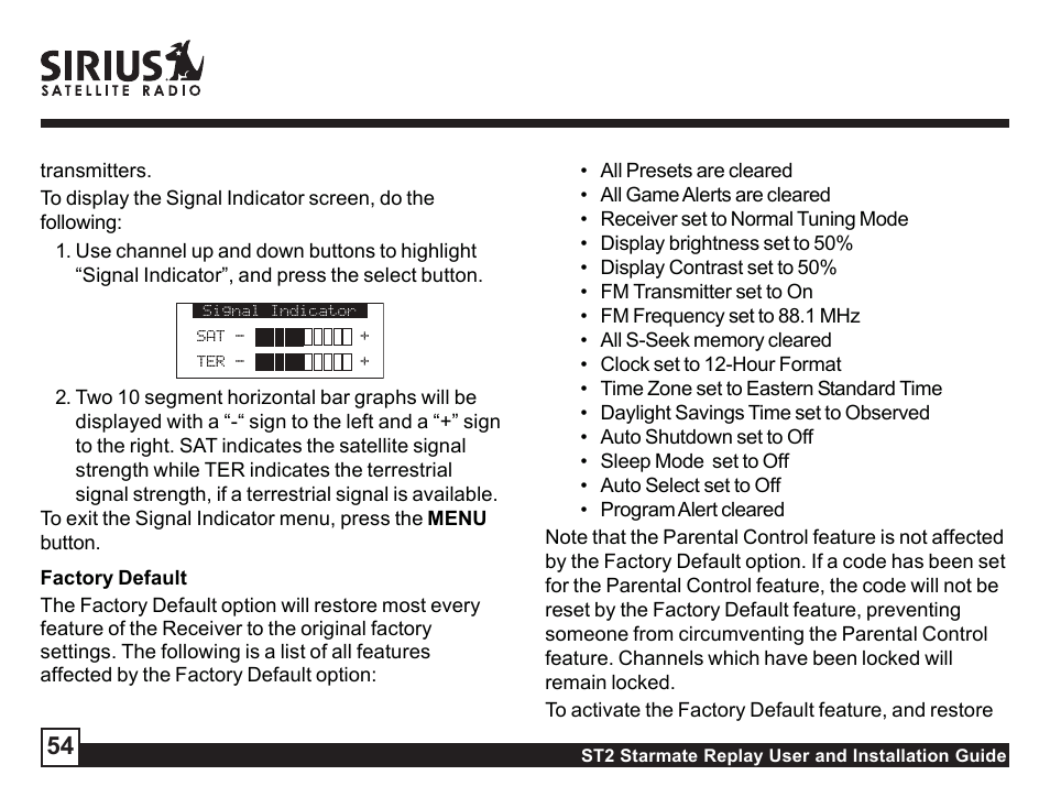 Sirius Satellite Radio ST2 User Manual | Page 54 / 60