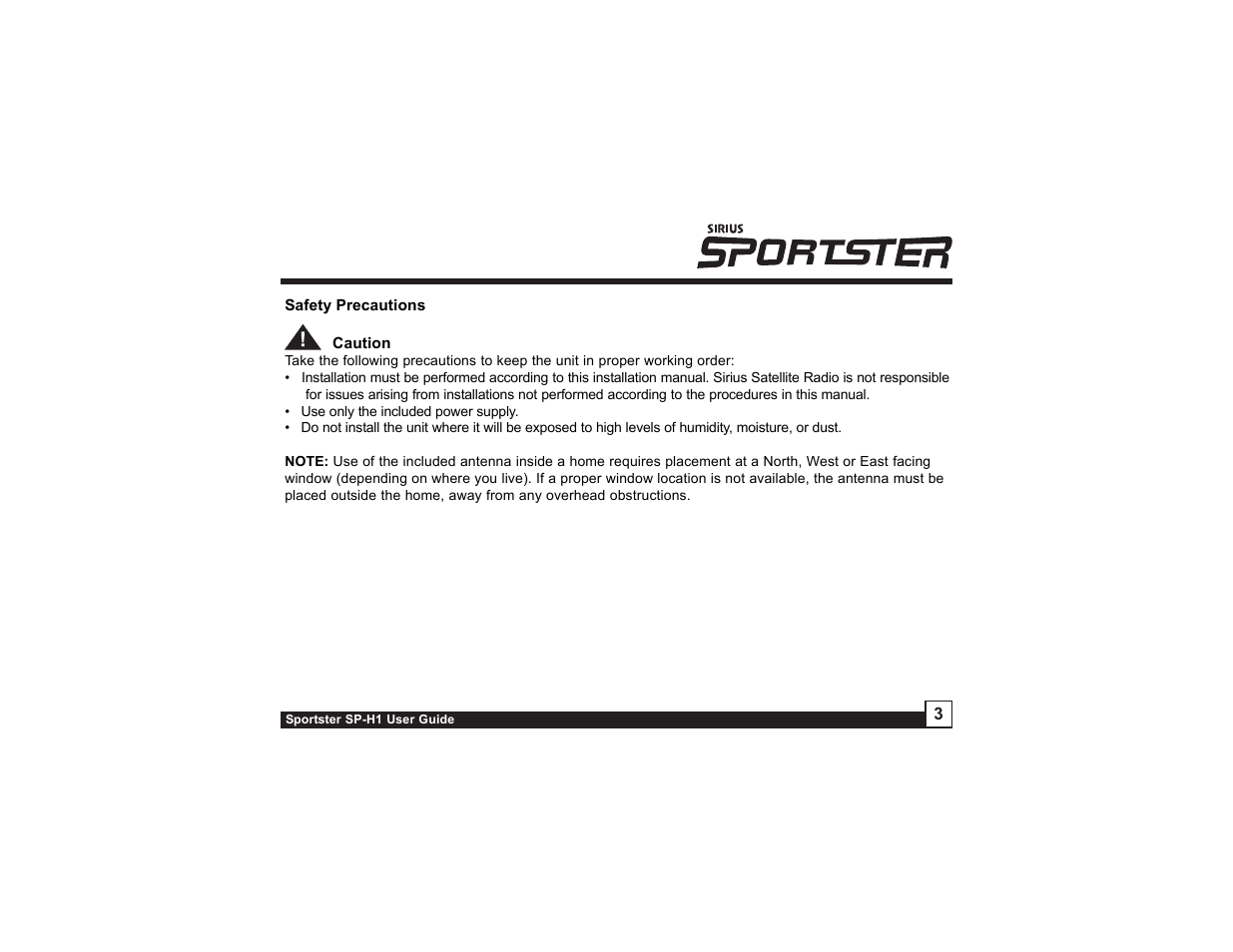 Sirius Satellite Radio SP-H1 User Manual | Page 3 / 8