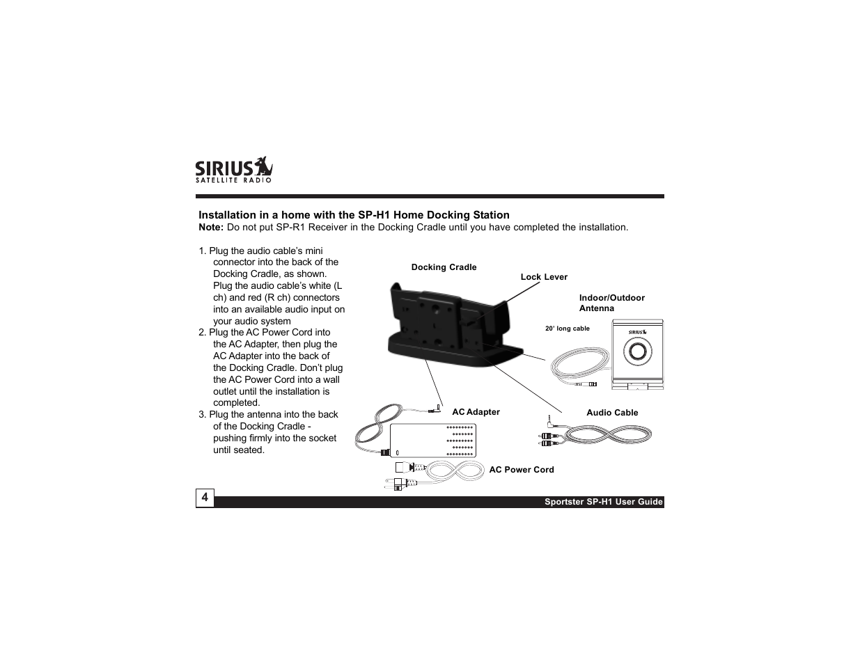 Sirius Satellite Radio SP-H1 User Manual | Page 4 / 8