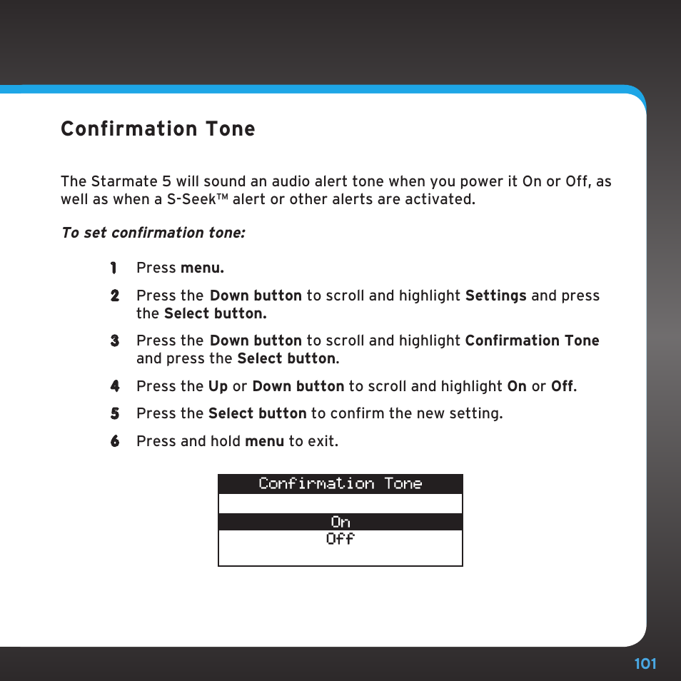 Configuring your starmate 5, Confirmation tone | Sirius Satellite Radio SDST5V1 User Manual | Page 101 / 124