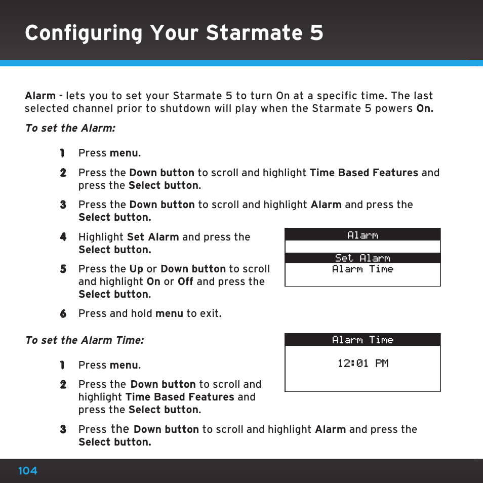 Configuring your starmate 5 | Sirius Satellite Radio SDST5V1 User Manual | Page 104 / 124