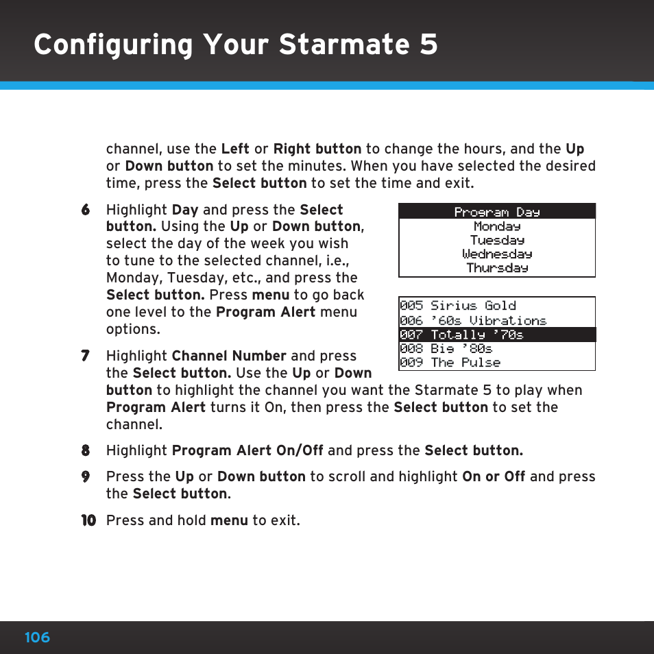 Configuring your starmate 5 | Sirius Satellite Radio SDST5V1 User Manual | Page 106 / 124