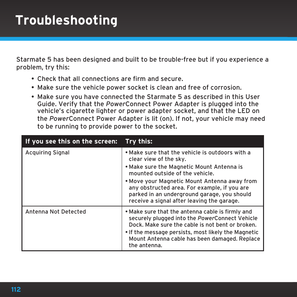 Troubleshooting | Sirius Satellite Radio SDST5V1 User Manual | Page 112 / 124