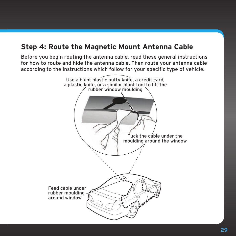 Step 4: route the magnetic mount antenna cable | Sirius Satellite Radio SDST5V1 User Manual | Page 29 / 124