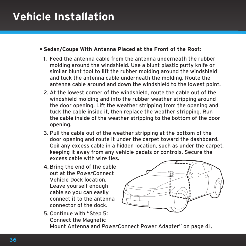 Vehicle installation | Sirius Satellite Radio SDST5V1 User Manual | Page 36 / 124