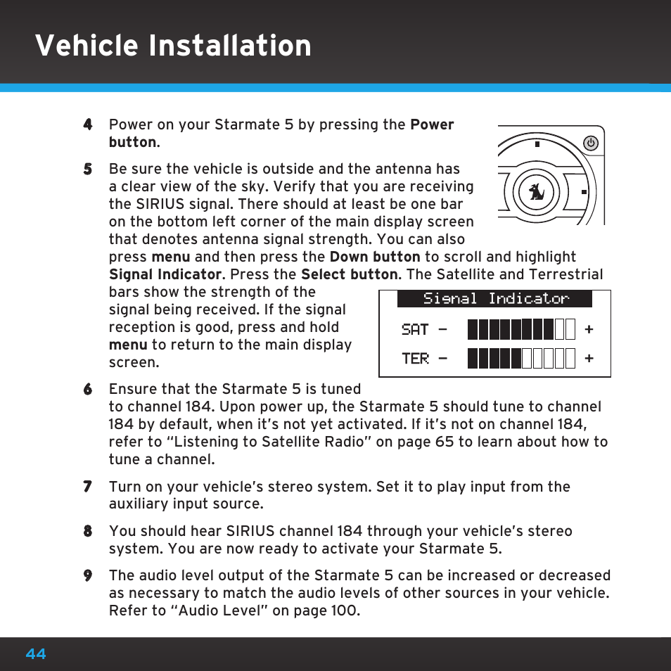 Vehicle installation | Sirius Satellite Radio SDST5V1 User Manual | Page 44 / 124