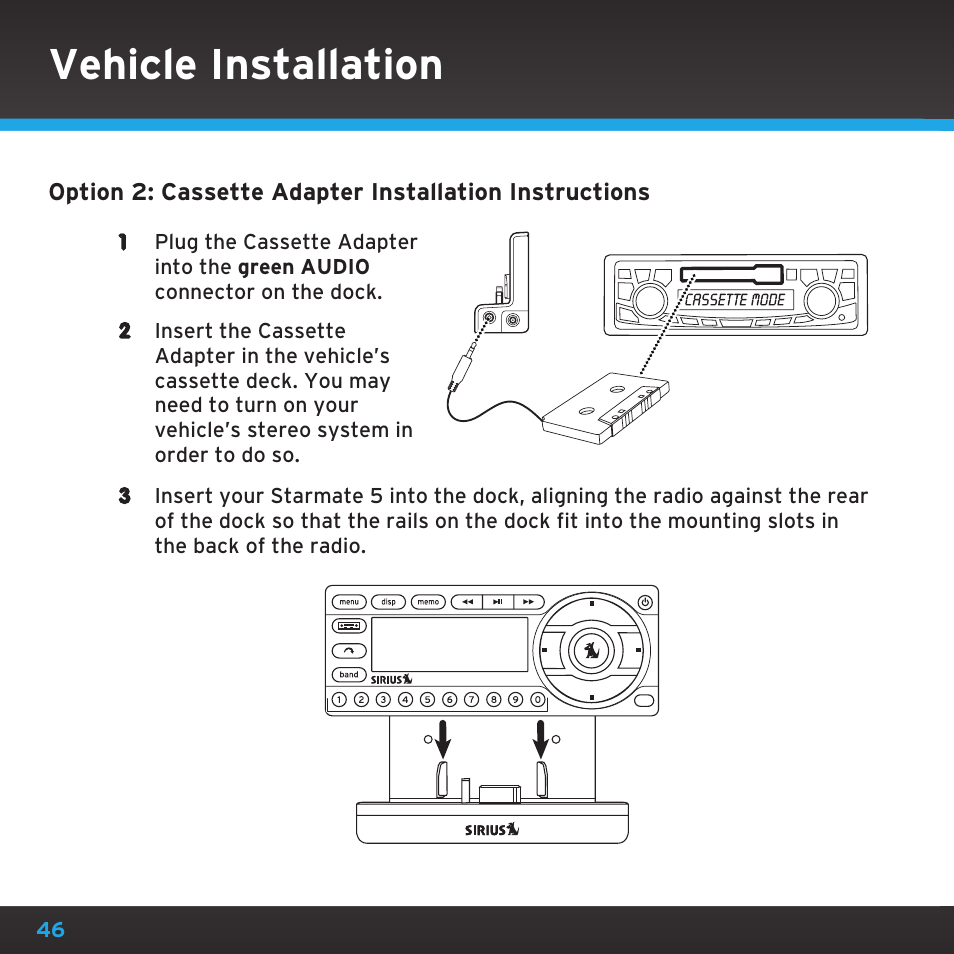 Vehicle installation | Sirius Satellite Radio SDST5V1 User Manual | Page 46 / 124