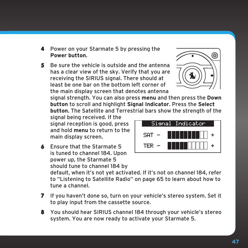 Sirius Satellite Radio SDST5V1 User Manual | Page 47 / 124