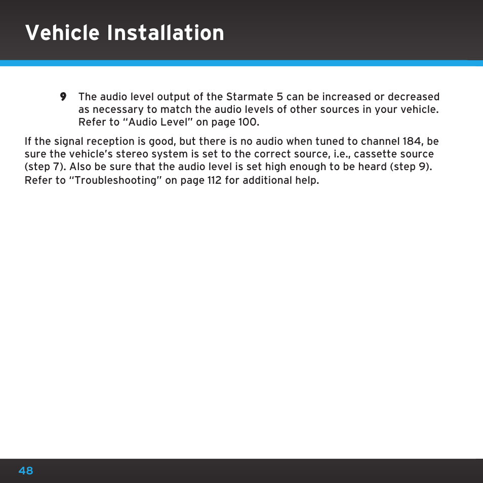 Vehicle installation | Sirius Satellite Radio SDST5V1 User Manual | Page 48 / 124