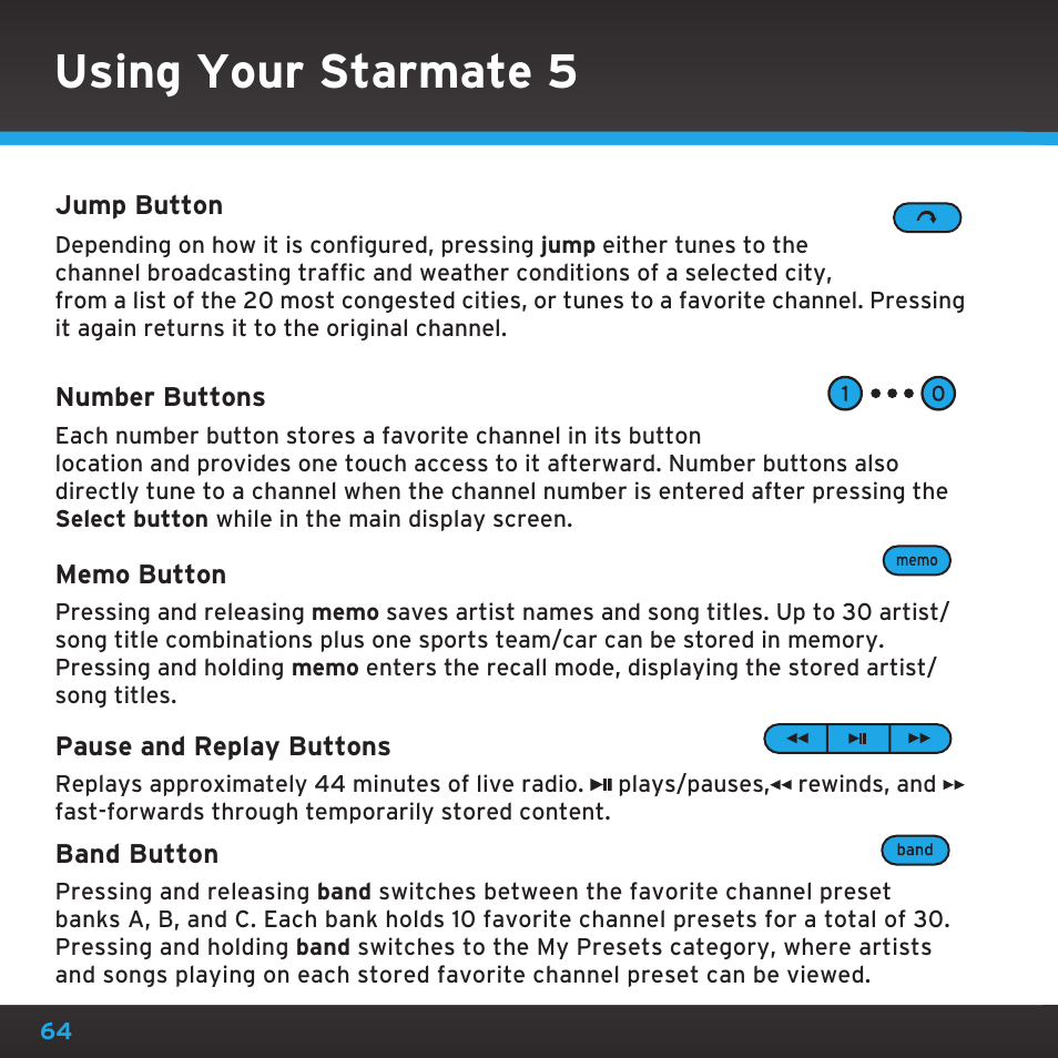 Using your starmate 5 | Sirius Satellite Radio SDST5V1 User Manual | Page 64 / 124