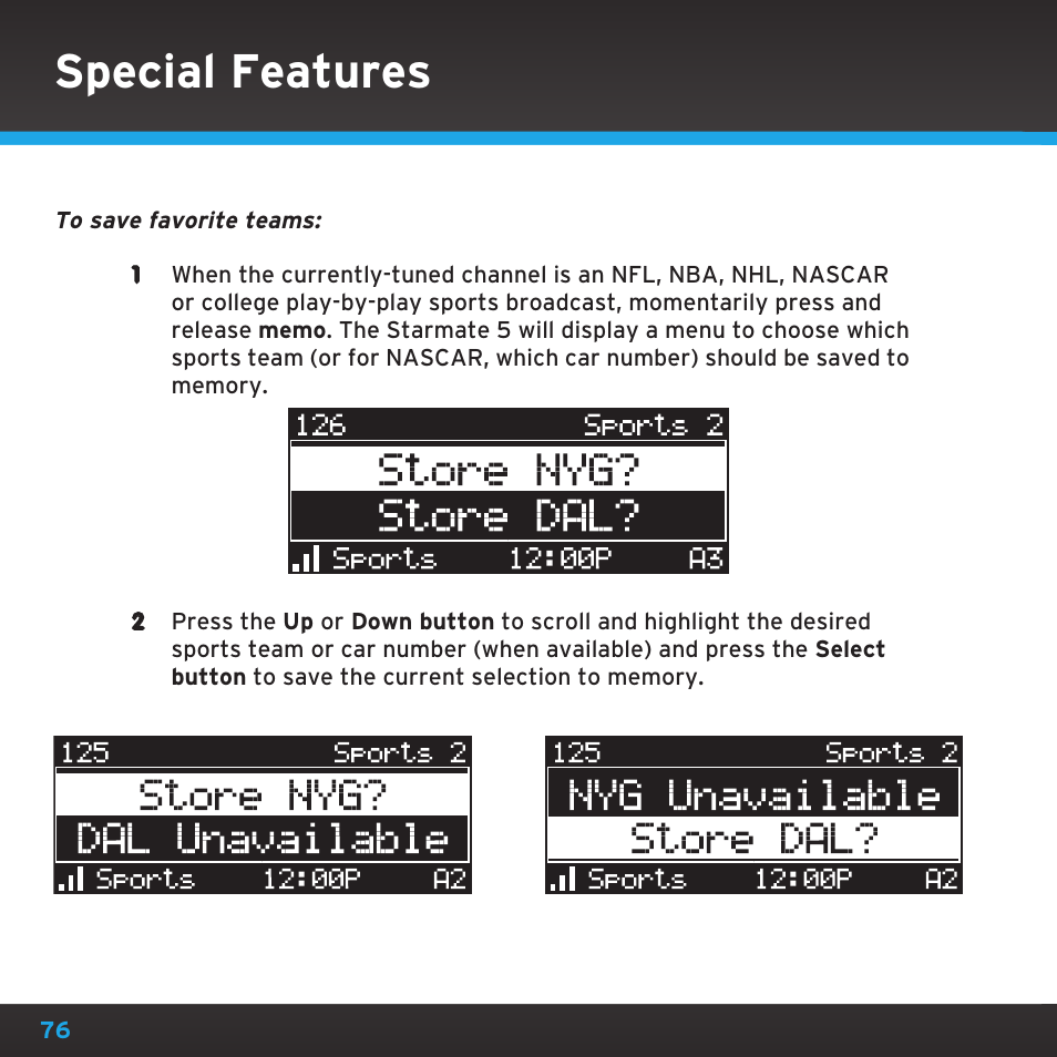 Special features | Sirius Satellite Radio SDST5V1 User Manual | Page 76 / 124