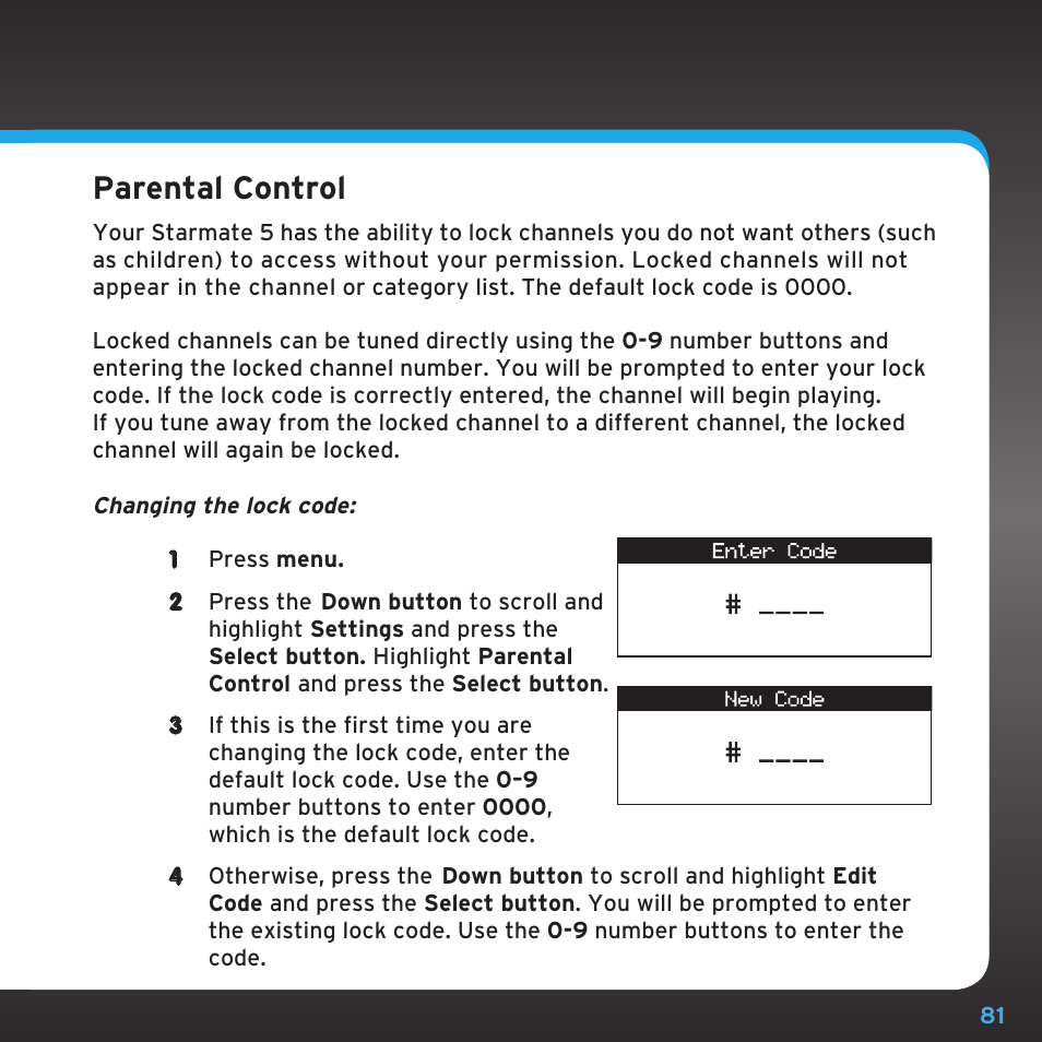 Parental control | Sirius Satellite Radio SDST5V1 User Manual | Page 81 / 124