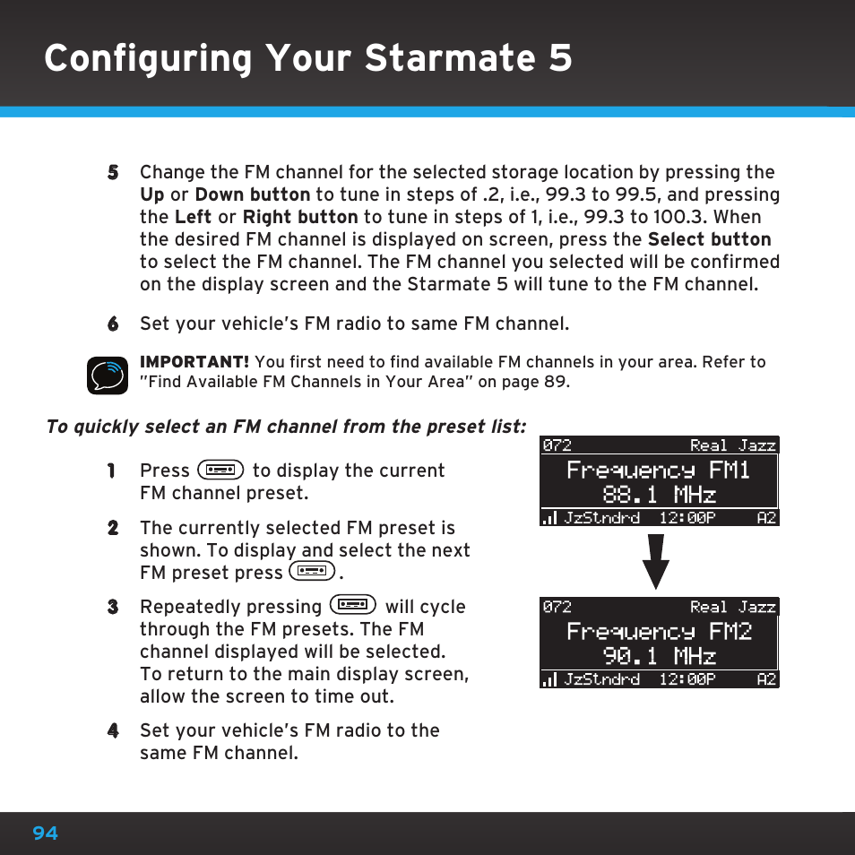 Configuring your starmate 5 | Sirius Satellite Radio SDST5V1 User Manual | Page 94 / 124