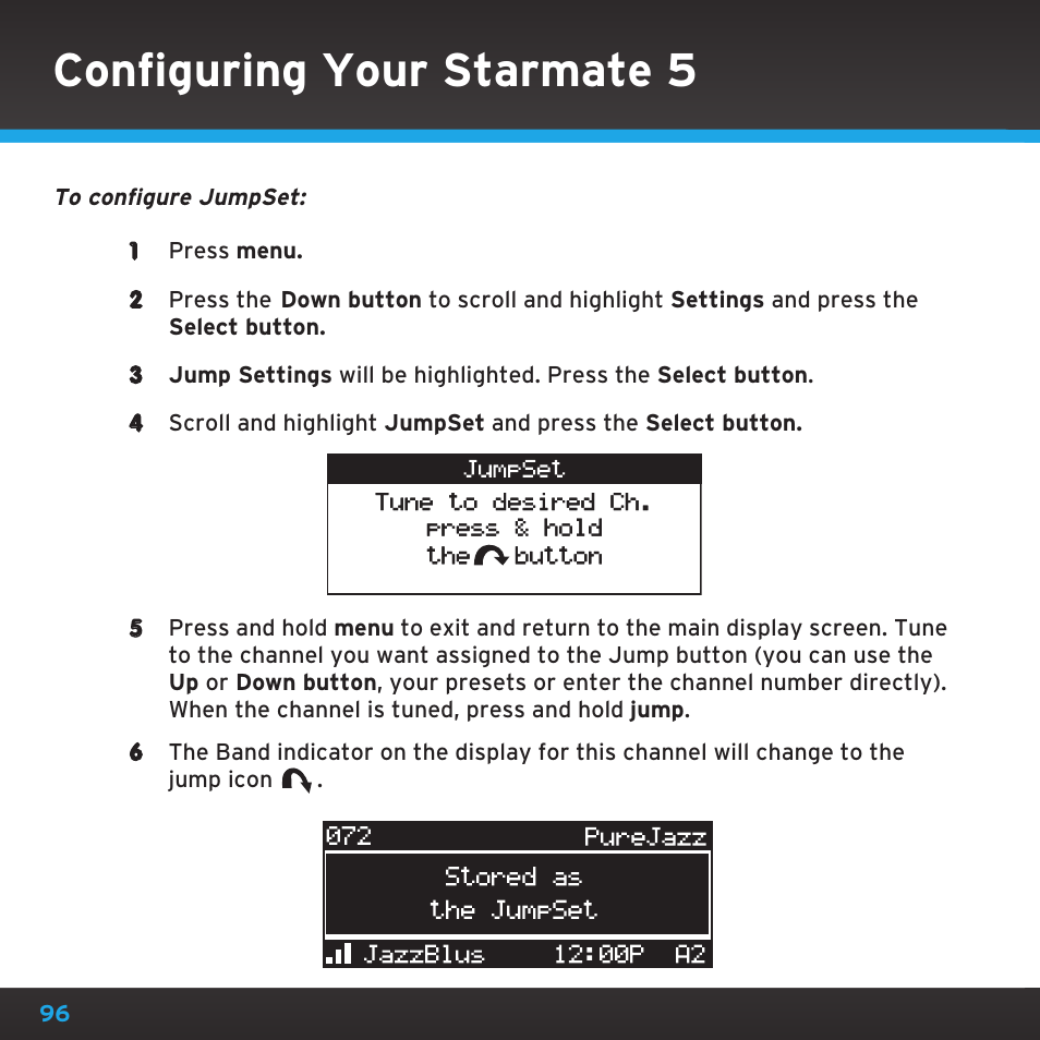 Configuring your starmate 5 | Sirius Satellite Radio SDST5V1 User Manual | Page 96 / 124