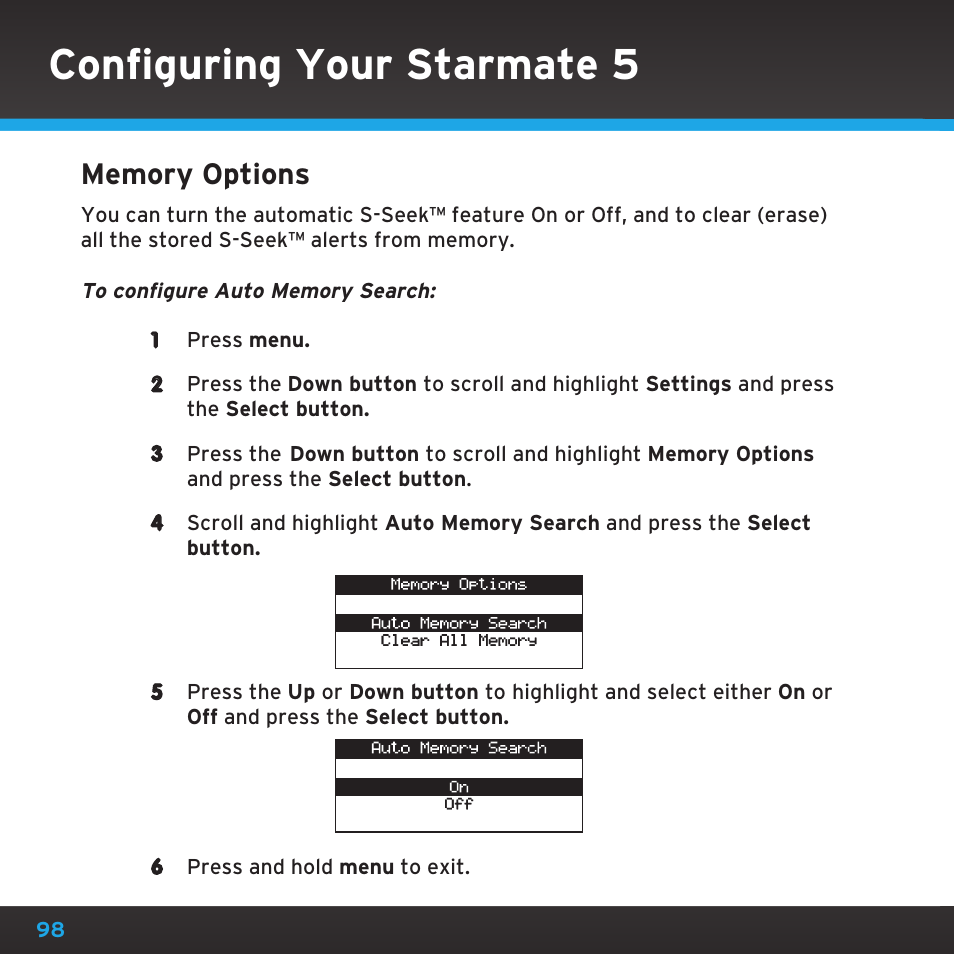 Configuring your starmate 5 | Sirius Satellite Radio SDST5V1 User Manual | Page 98 / 124