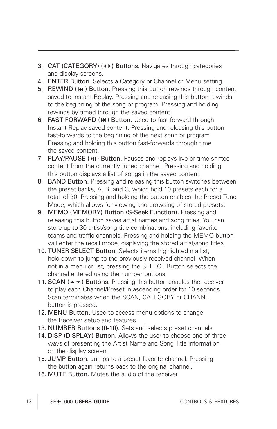 Sirius Satellite Radio SRH1000 User Manual | Page 12 / 60