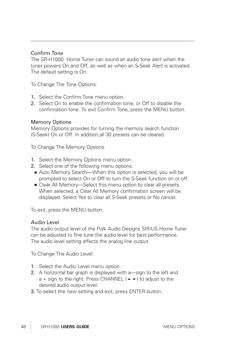 Sirius Satellite Radio SRH1000 User Manual | Page 48 / 60