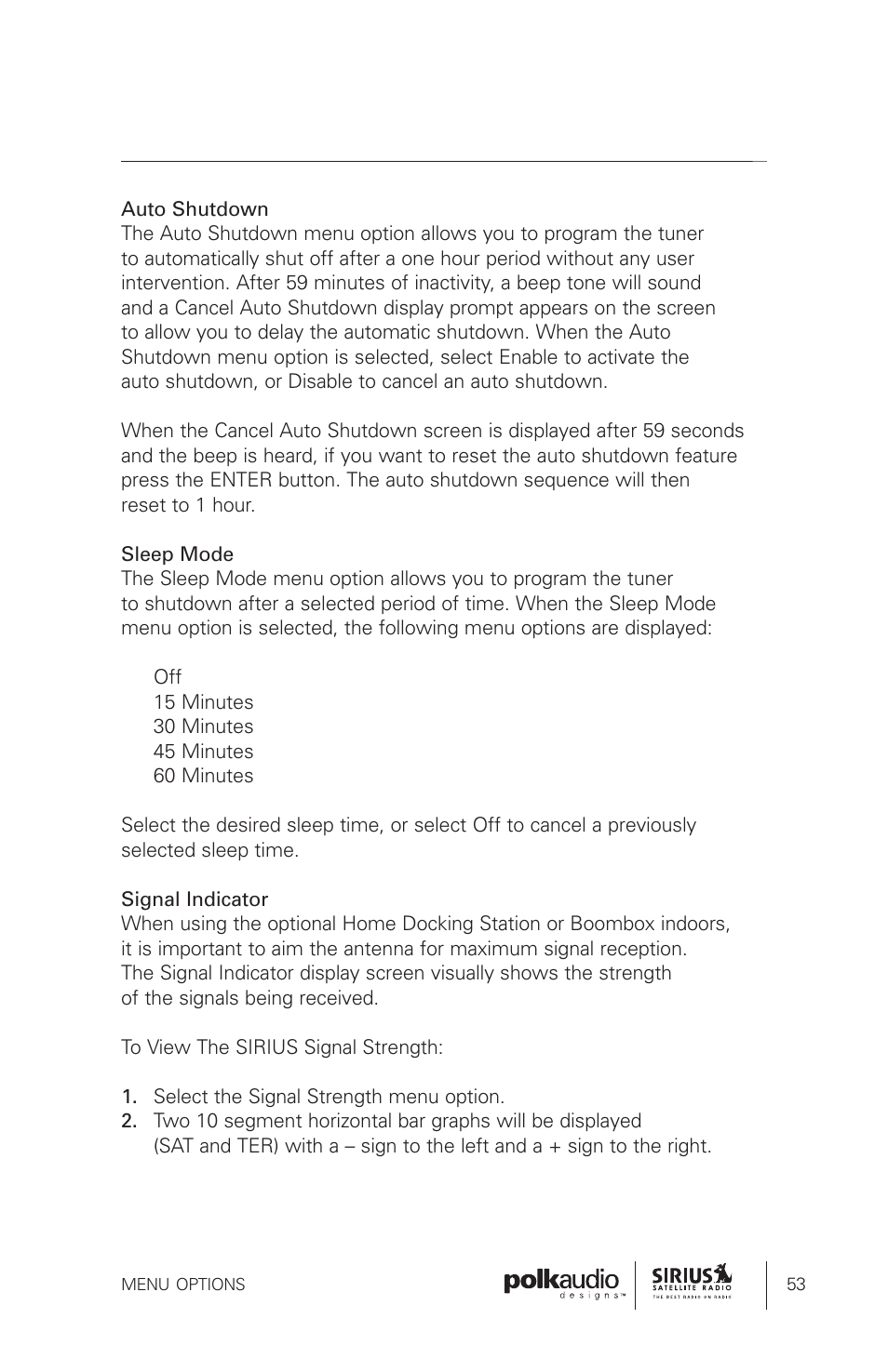 Sirius Satellite Radio SRH1000 User Manual | Page 53 / 60