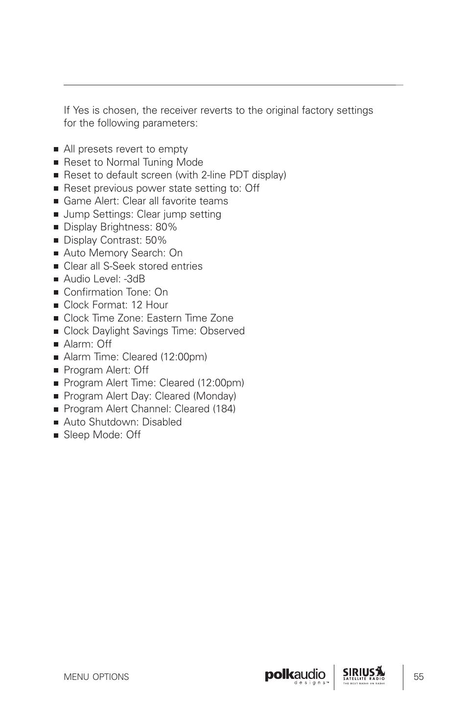 Sirius Satellite Radio SRH1000 User Manual | Page 55 / 60