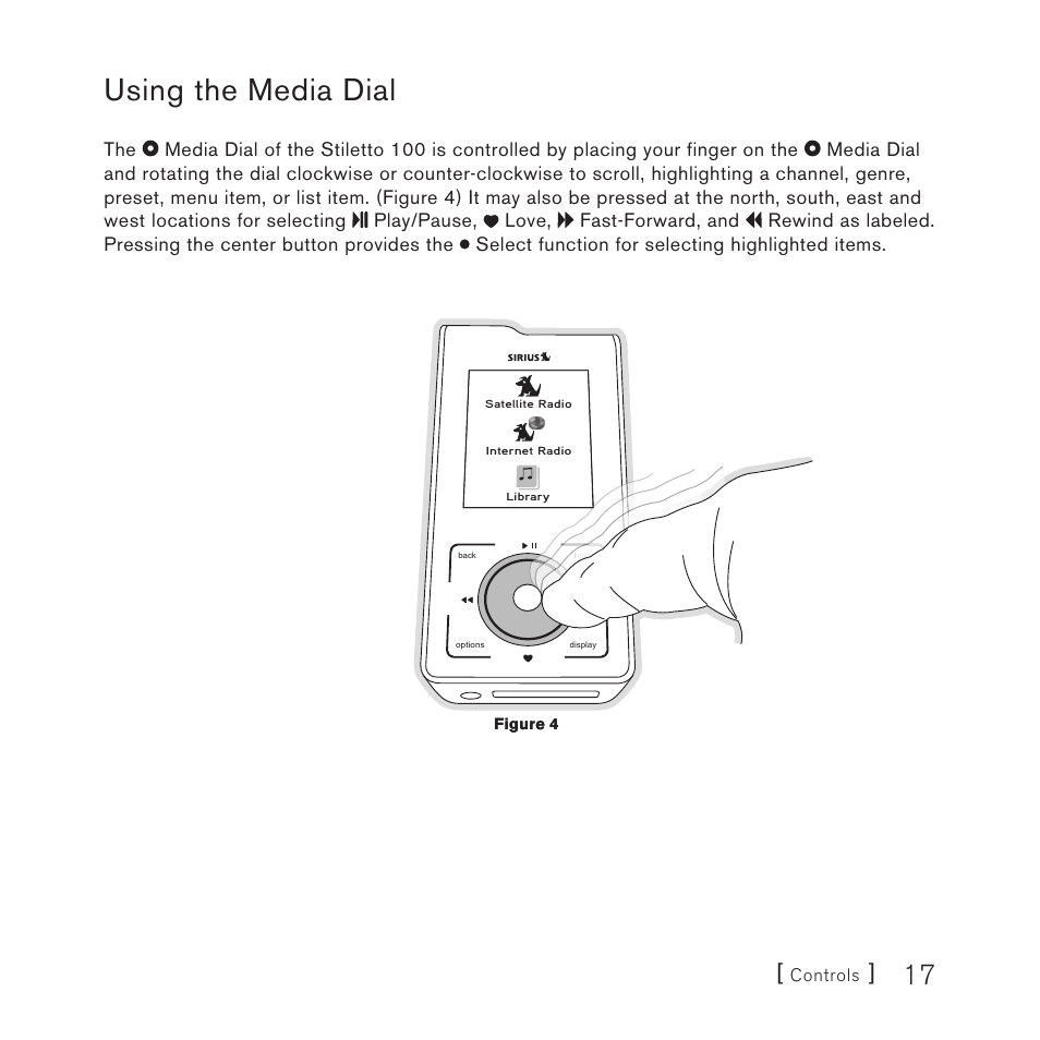 Using the media dial | Sirius Satellite Radio STILETTO 100 User Manual | Page 19 / 88