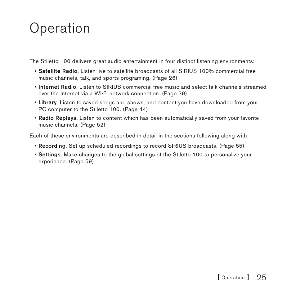 Operation | Sirius Satellite Radio STILETTO 100 User Manual | Page 27 / 88