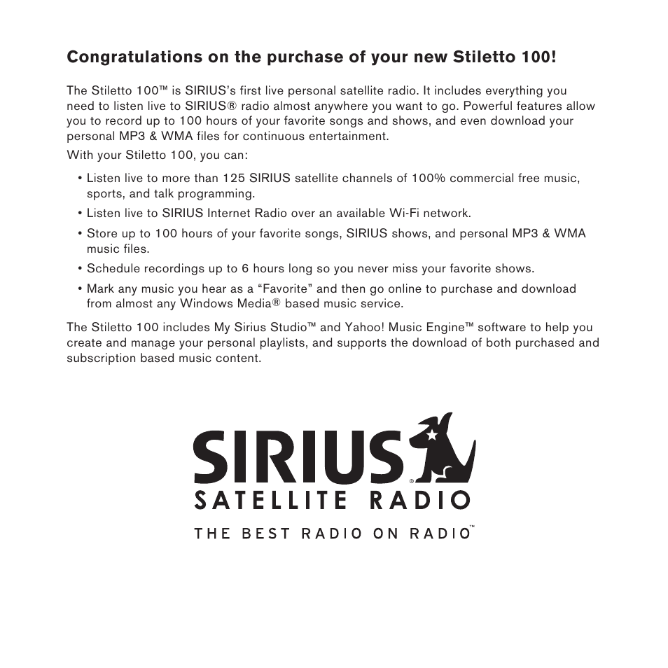 Sirius Satellite Radio STILETTO 100 User Manual | Page 3 / 88