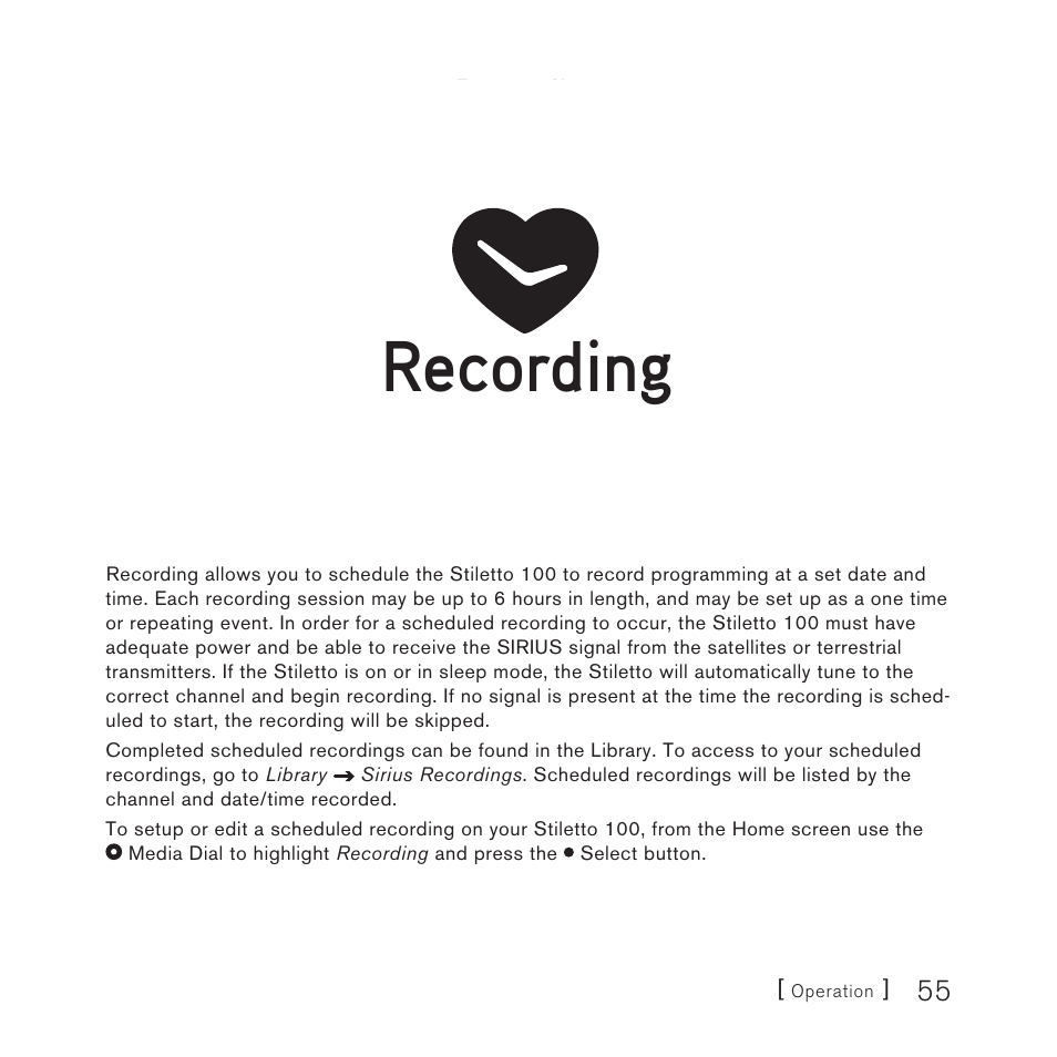 Recording | Sirius Satellite Radio STILETTO 100 User Manual | Page 57 / 88