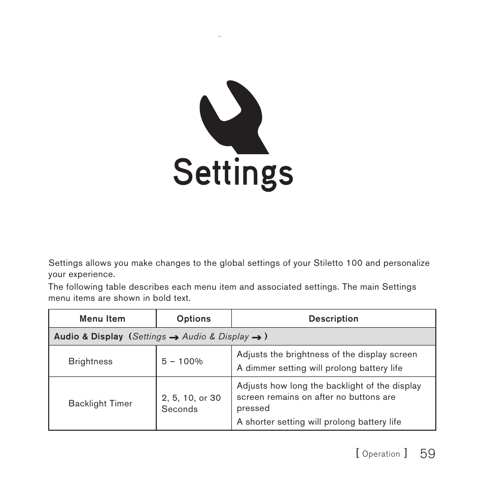 Settings | Sirius Satellite Radio STILETTO 100 User Manual | Page 61 / 88