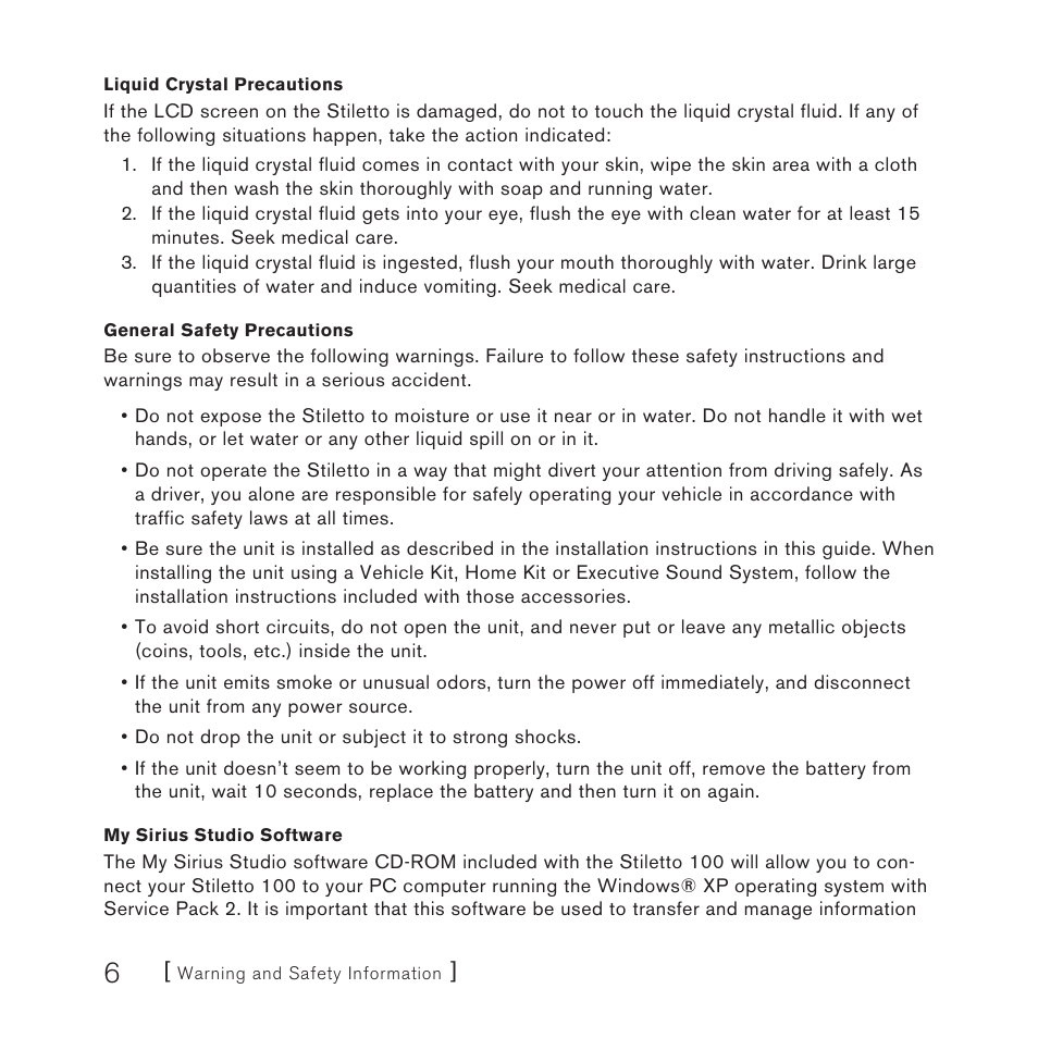 Sirius Satellite Radio STILETTO 100 User Manual | Page 8 / 88