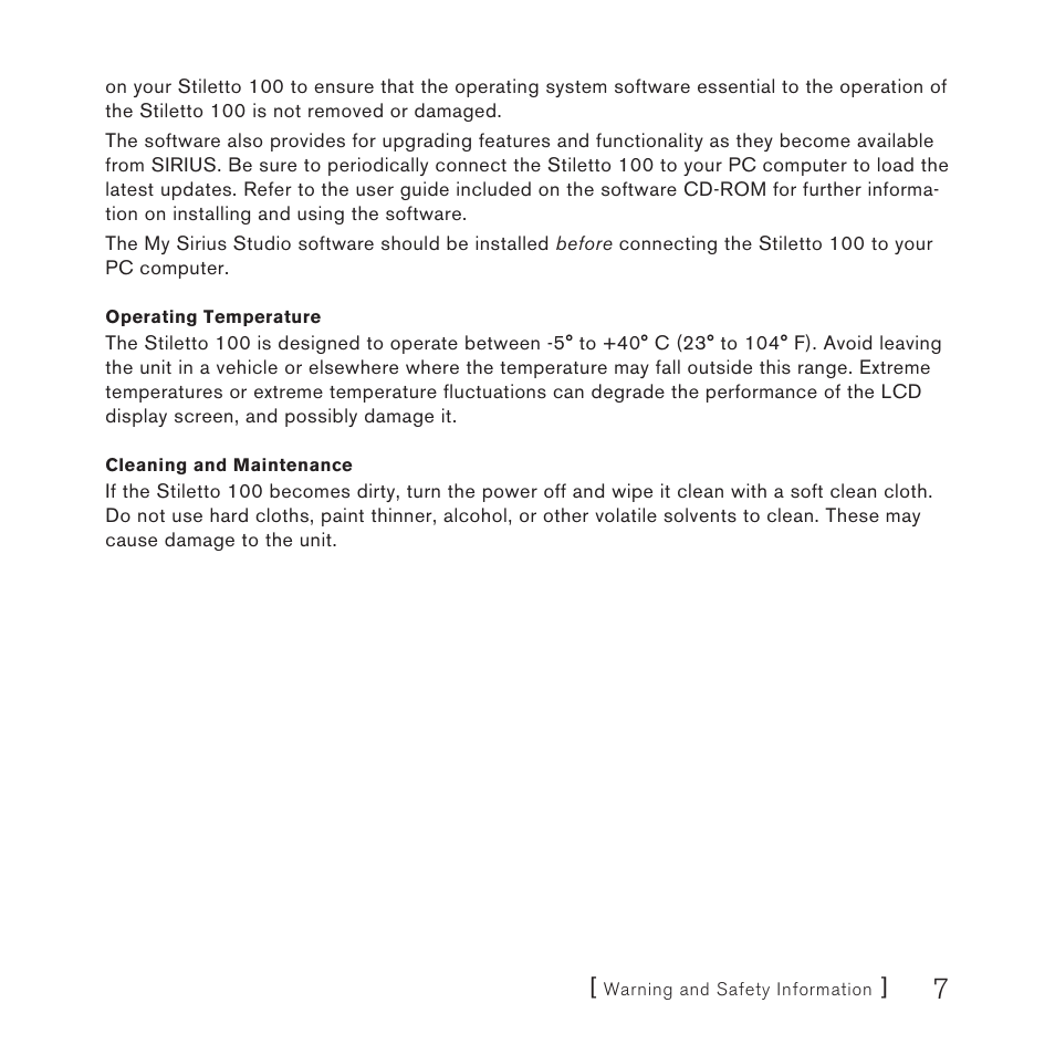 Sirius Satellite Radio STILETTO 100 User Manual | Page 9 / 88