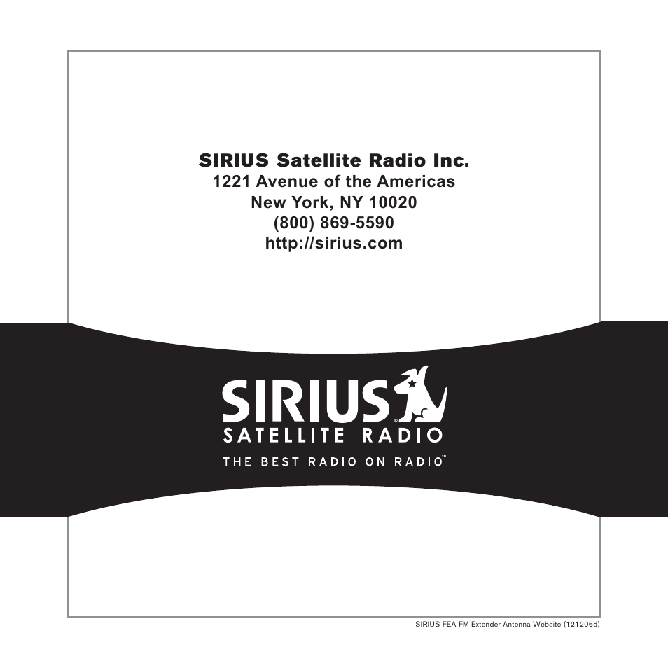 Sirius satellite radio inc | Sirius Satellite Radio FEA FM Extender Antenna User Manual | Page 22 / 22