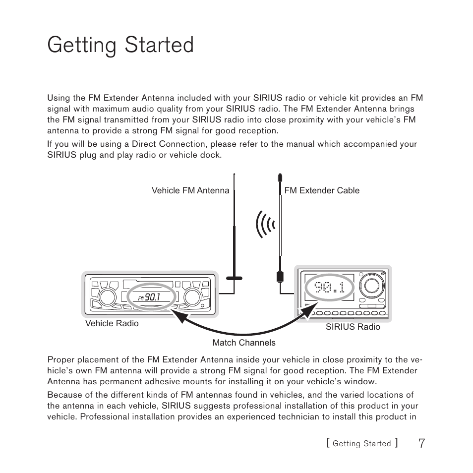 Getting started | Sirius Satellite Radio FEA FM Extender Antenna User Manual | Page 7 / 22